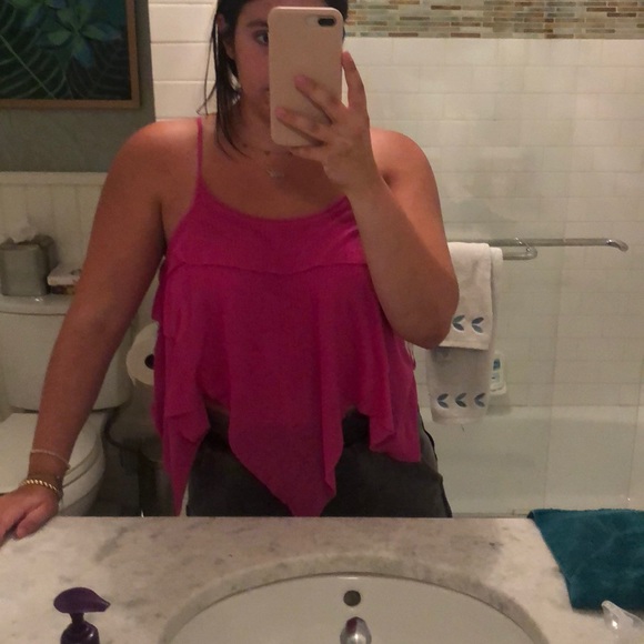 FREE PEOPLE VINTAGE FLOWY PINK GOING OUT TANK - Picture 2 of 4